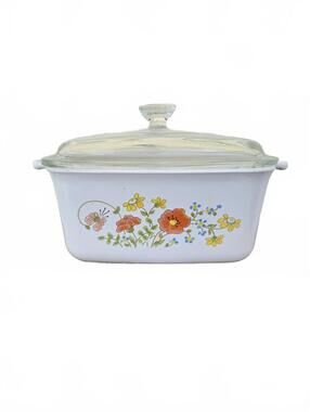 VTG CorningWare Vintage Wildflower P-4-B Casserole Dish with Glass Lid
